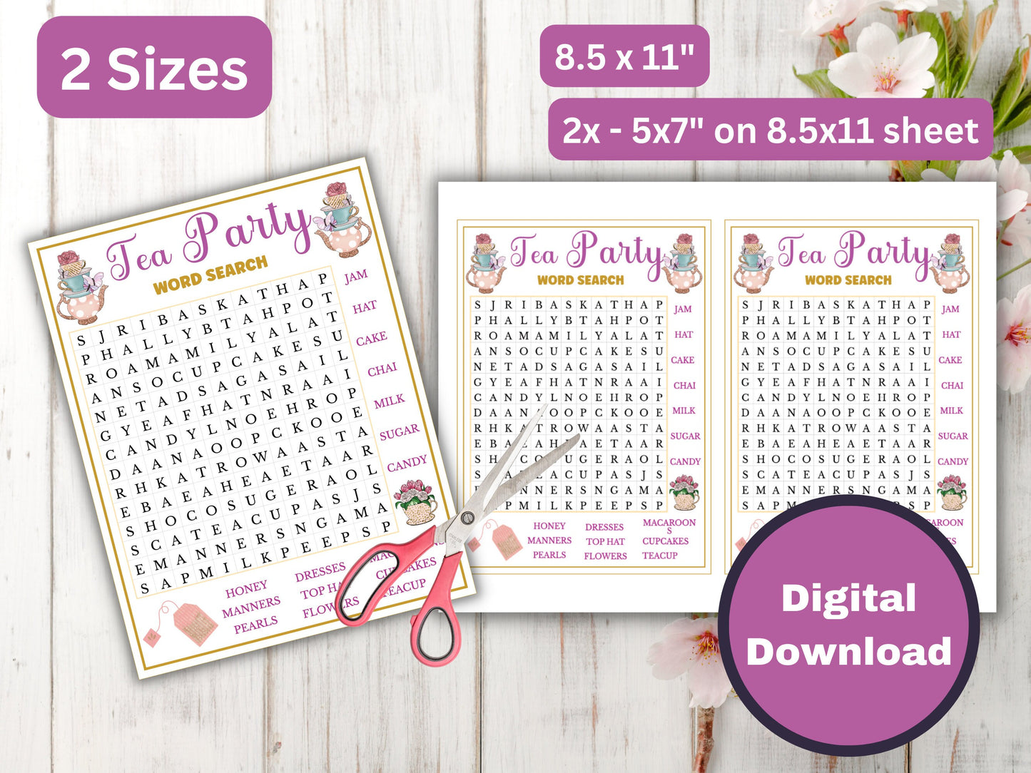 Tea Party Word Search Game
