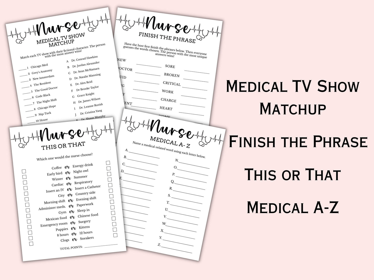 Printable Nurse Theme Party Games (12 Games)