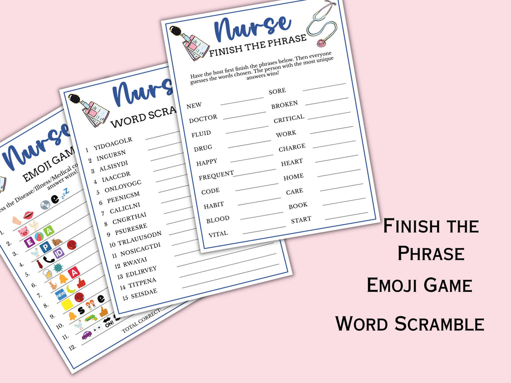 6 Printable Nurse Graduation Game Bundle