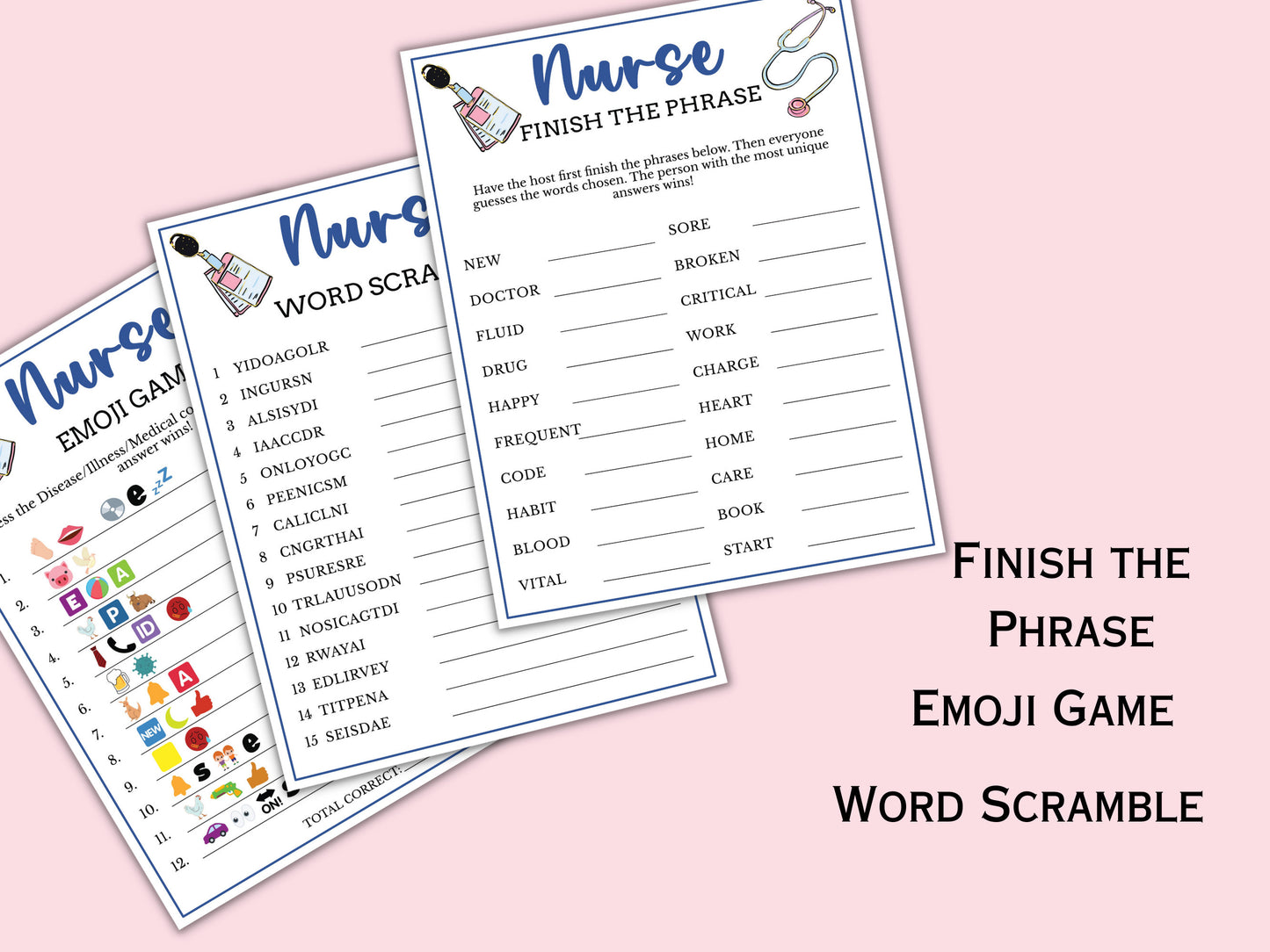 6 Printable Nurse Graduation Game Bundle