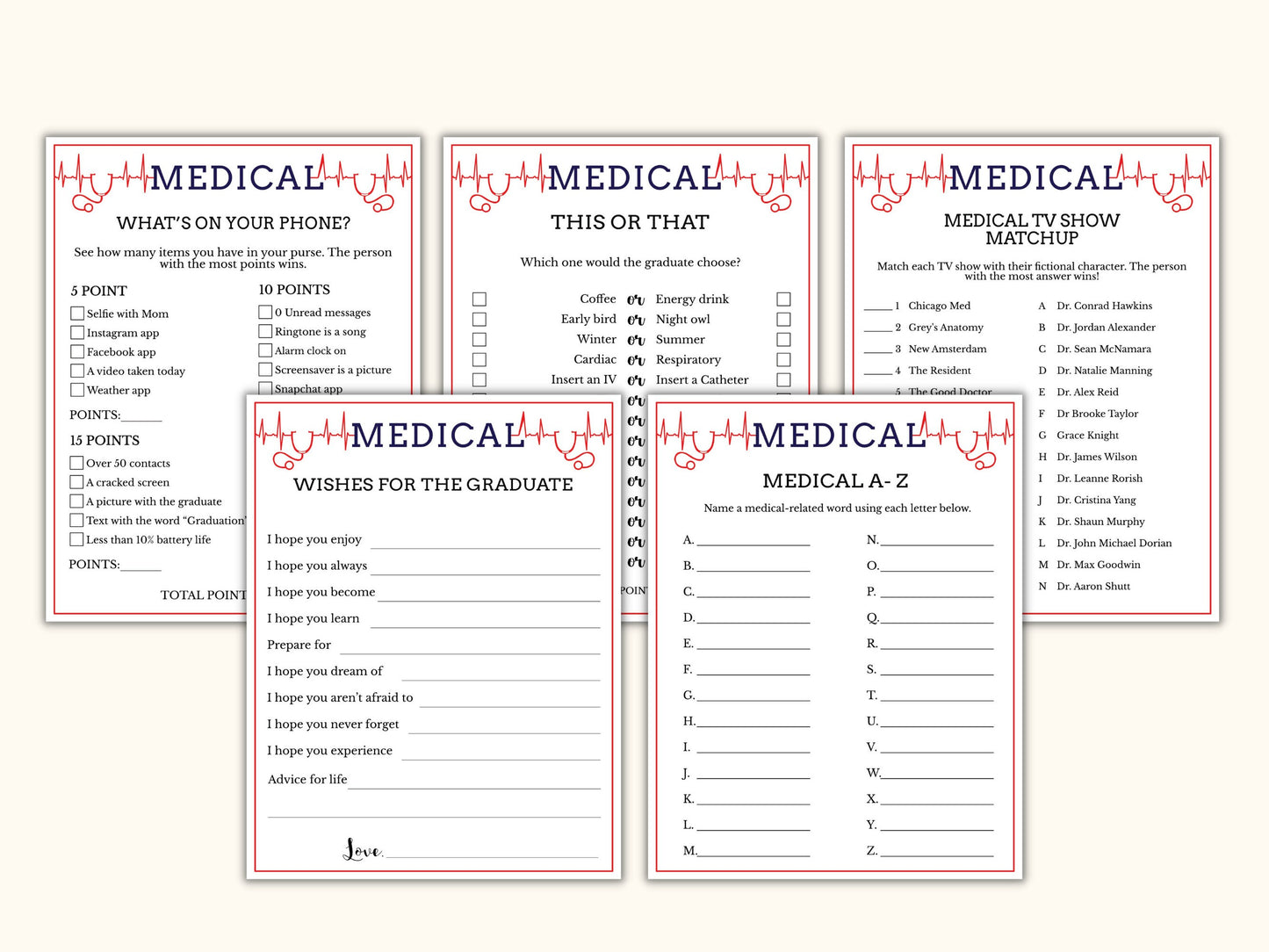 Printable Medical Party Game - (14 Games)