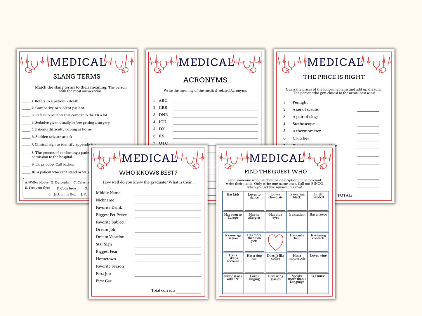 Printable Medical Party Game - (14 Games)