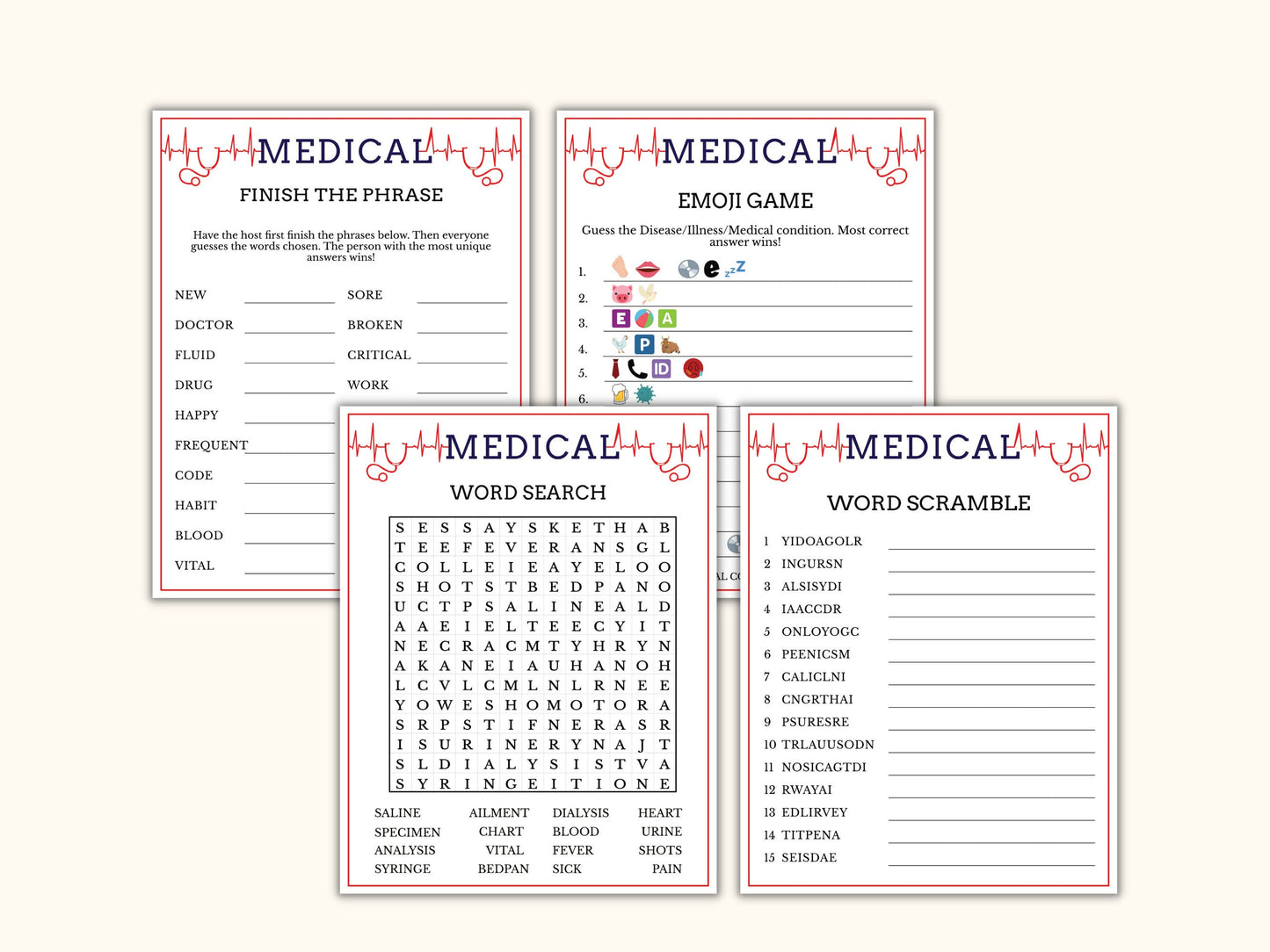 Printable Medical Party Game - (14 Games)