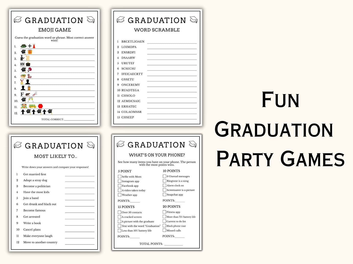 Graduation Party Game Bundle - 20 Printable Games