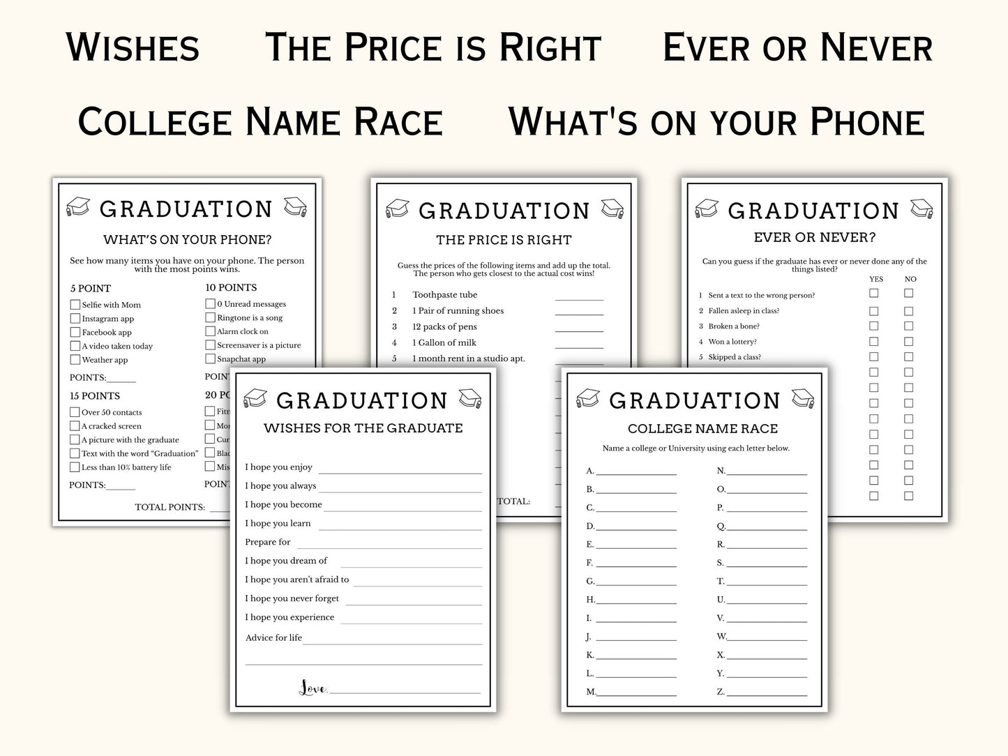 Graduation Party Game Bundle - 20 Printable Games