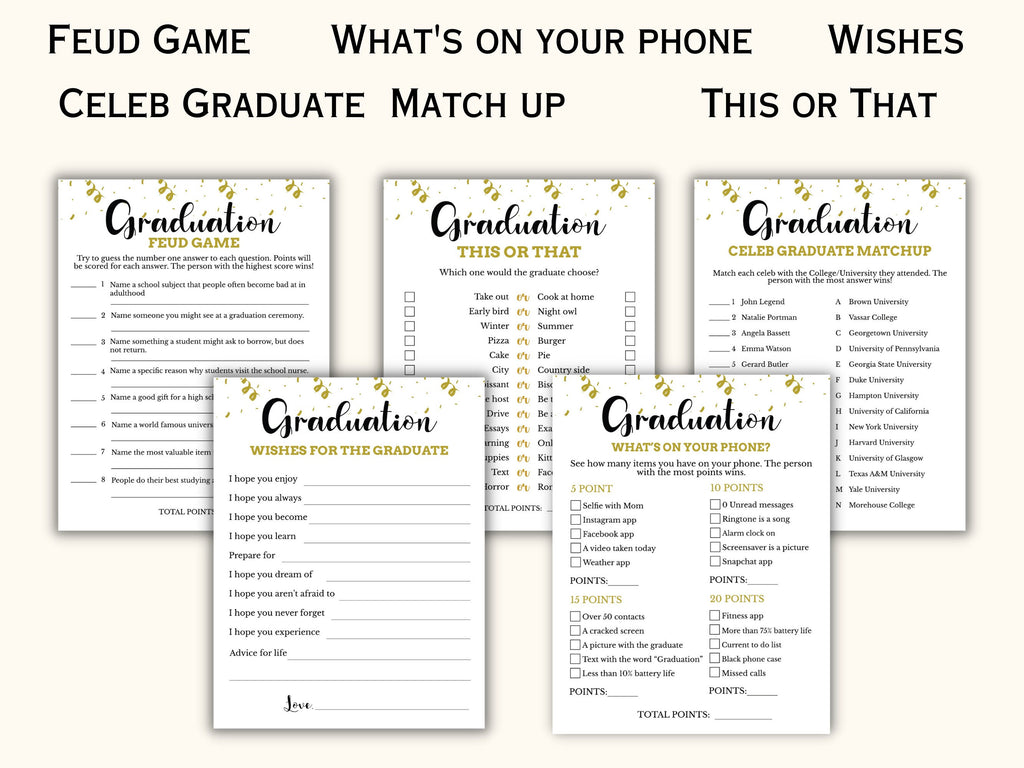 Graduation Party Games Bundle - 14 Printable Games