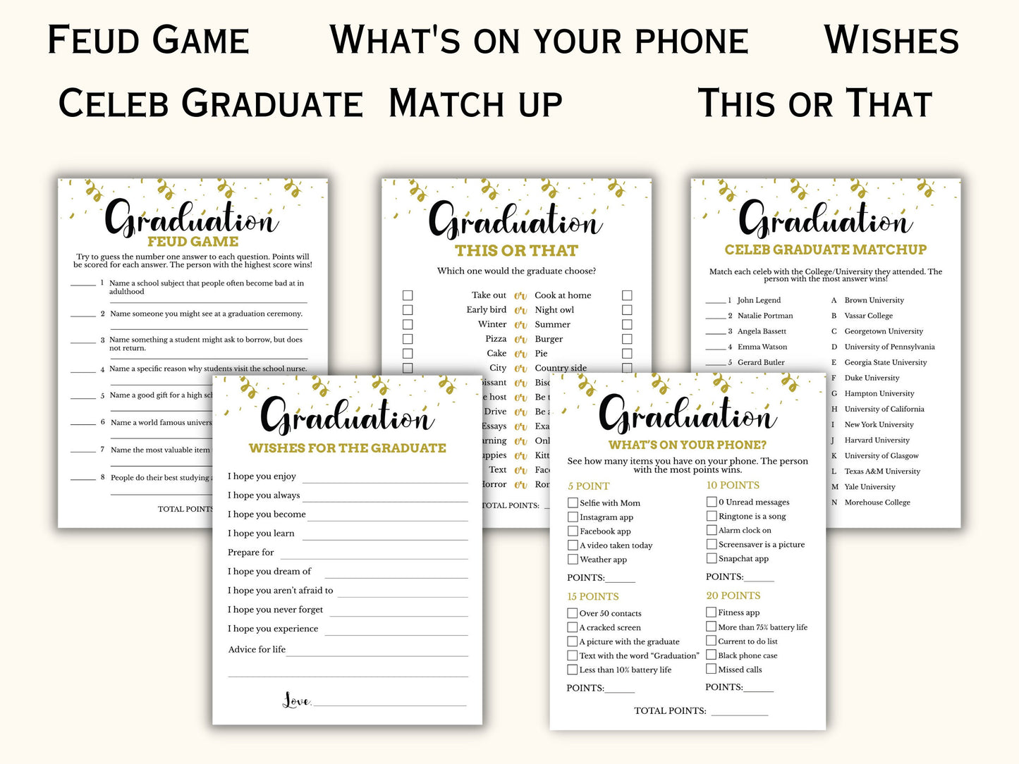 Graduation Party Games Bundle - 14 Printable Games