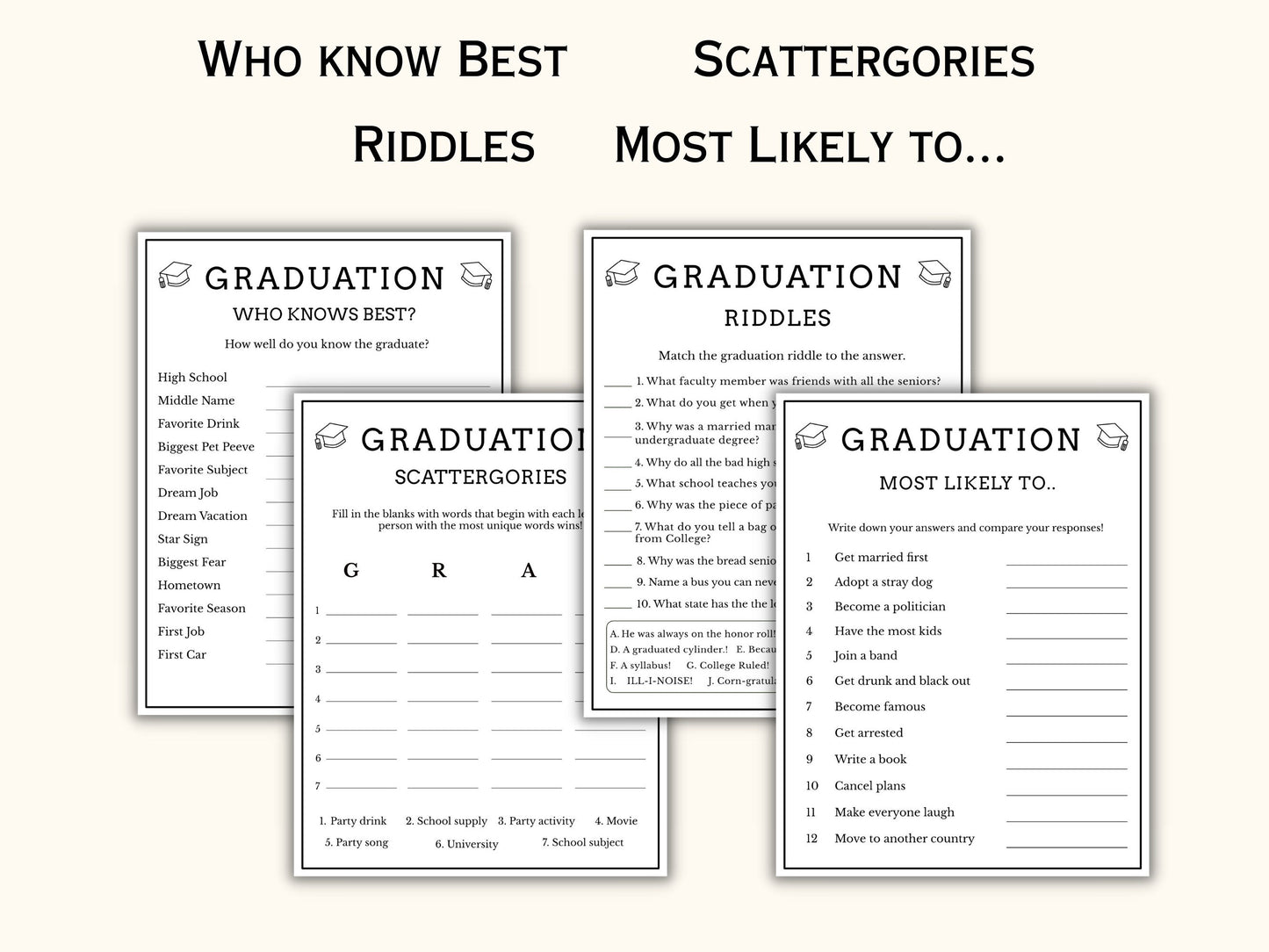 Printable Graduation Party Games Bundle (14 Games)