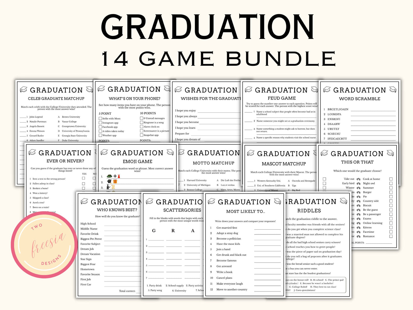 Printable Graduation Party Games Bundle (14 Games)