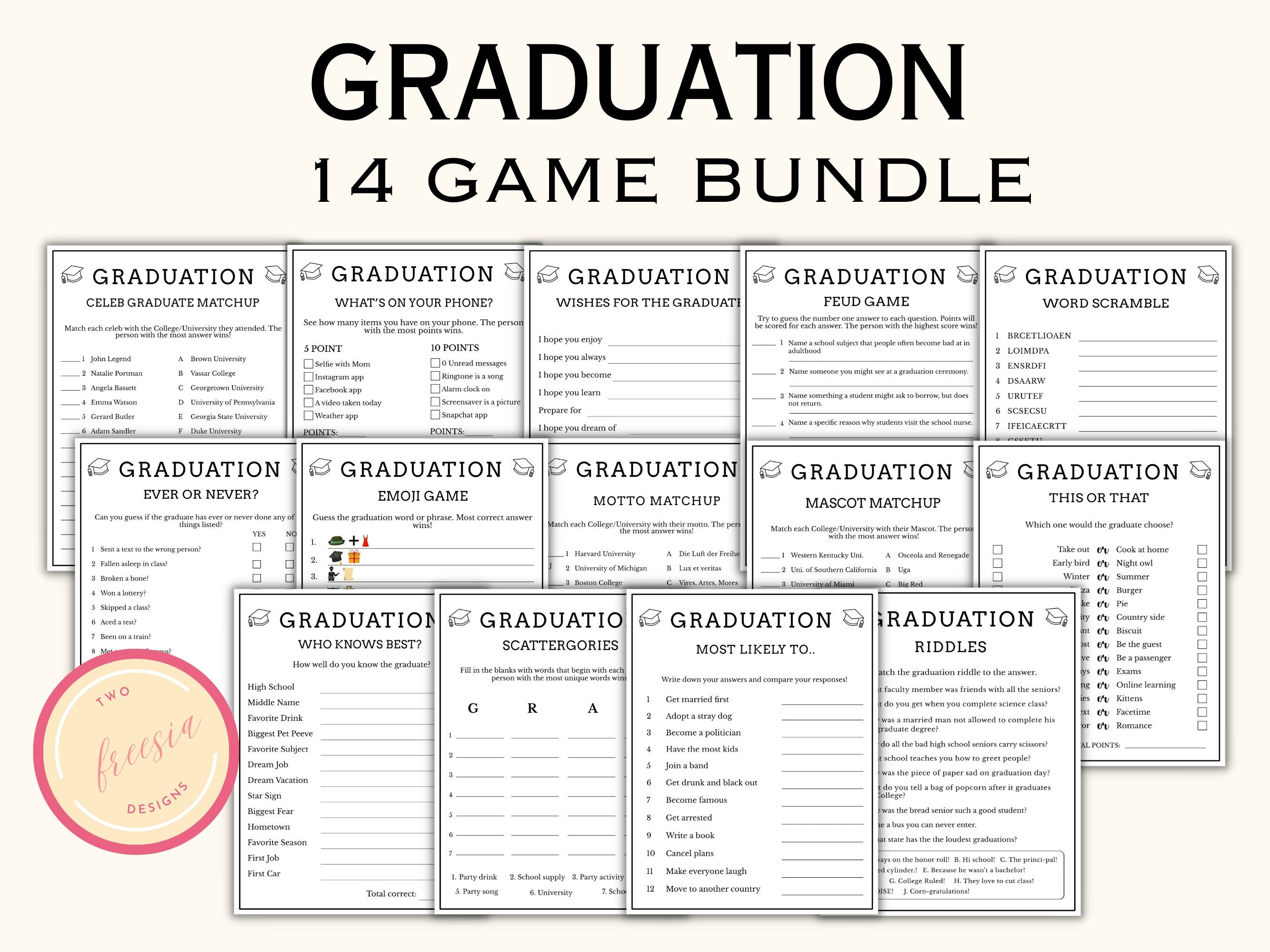 Printable Graduation Party Games Bundle (14 Games)