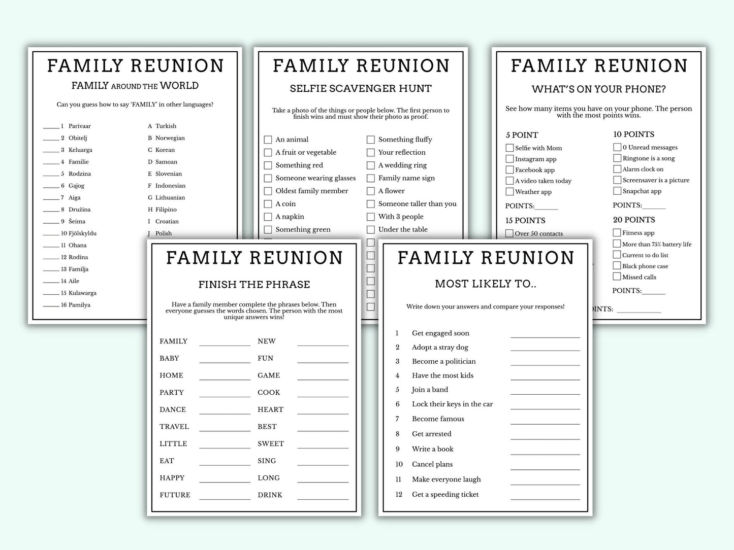 Family Reunion Party Games - 10 Games