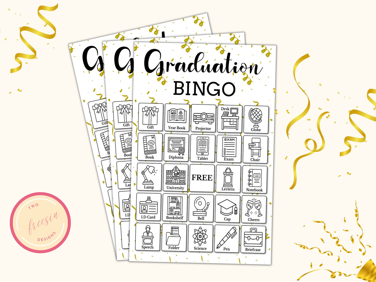 Graduation Bingo Game - 50 Unique Cards