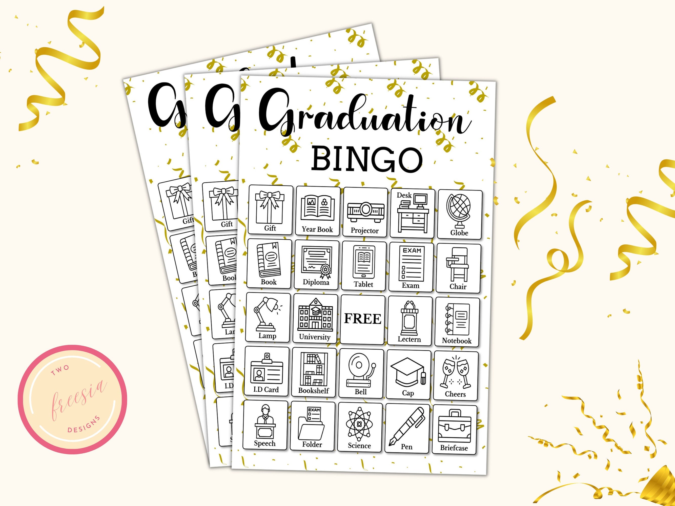 Graduation Bingo Game - 50 Unique Cards