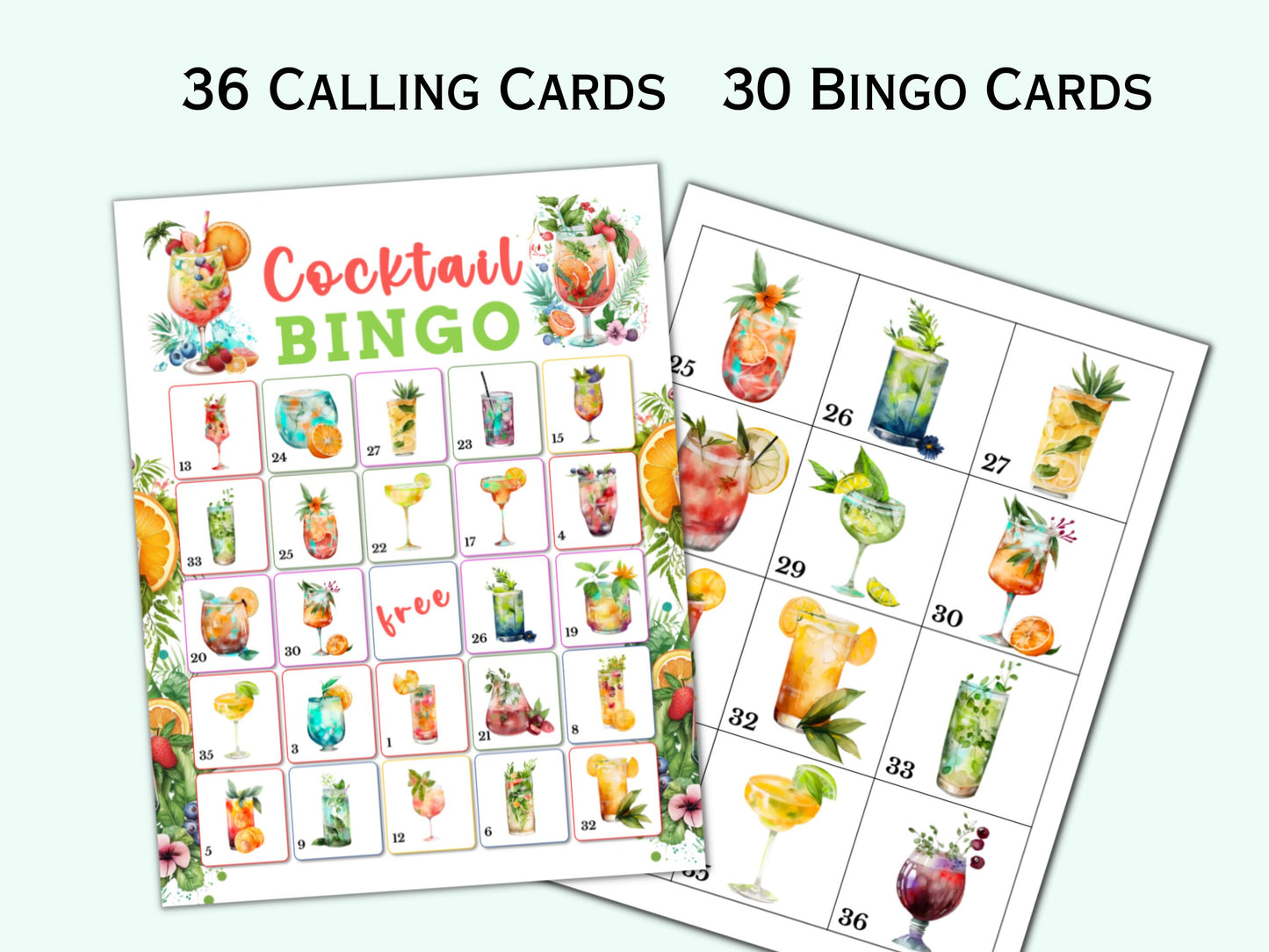 Cocktail Bingo - 30 Cards