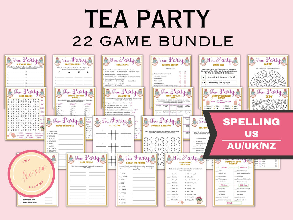 Tea Party Game Bundle for Kids & Adults - 22 Games