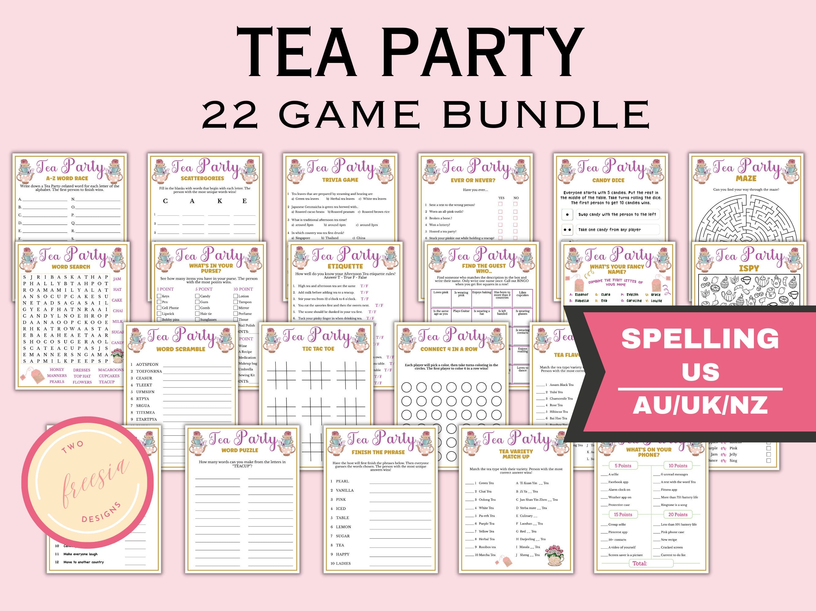 Tea Party Game Bundle for Kids & Adults - 22 Games