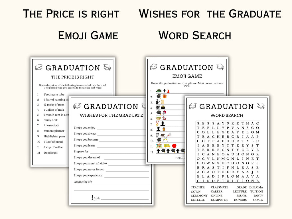 Graduation Party Games - 8 Printable Games