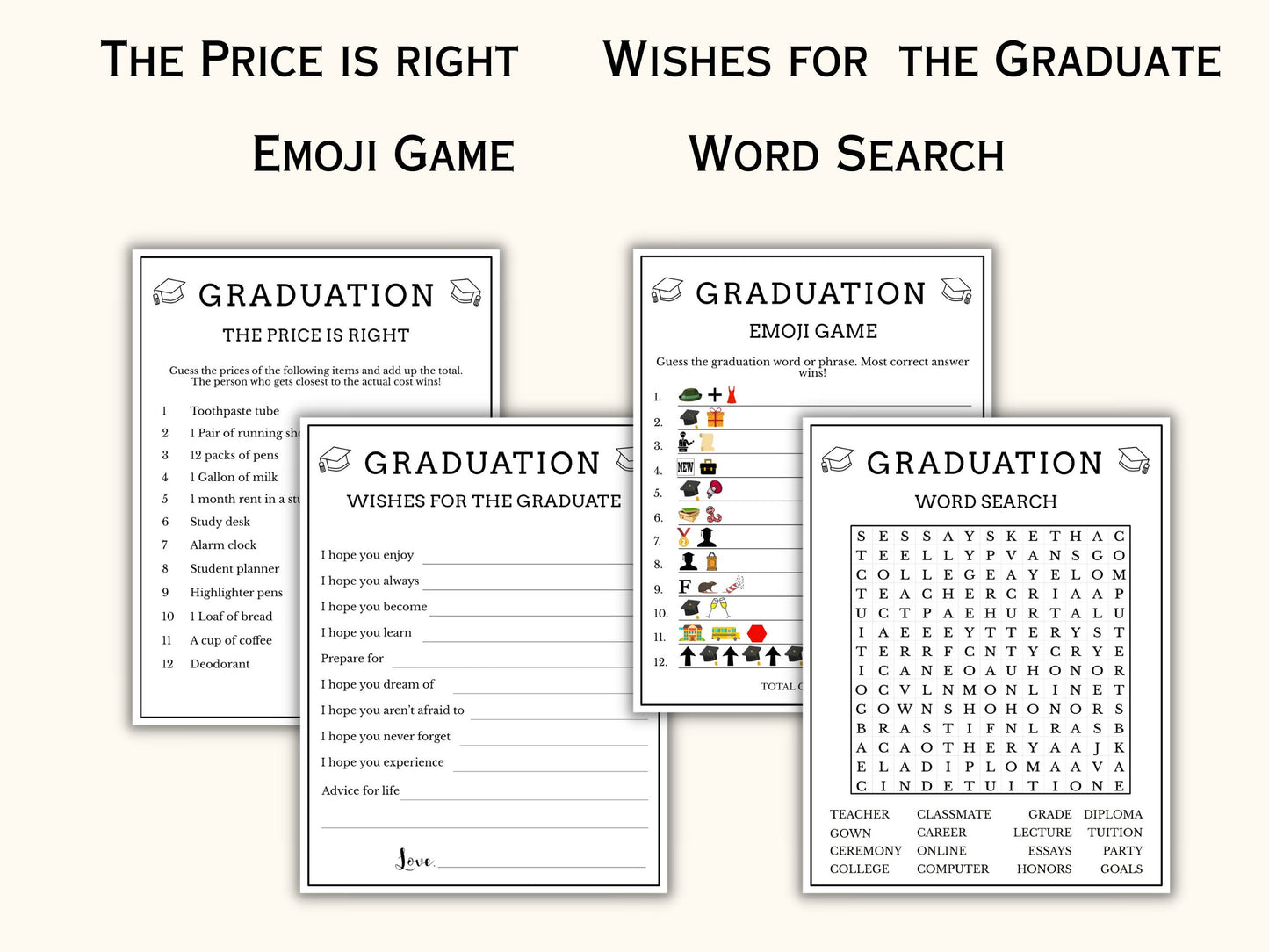 Graduation Party Games - 8 Printable Games