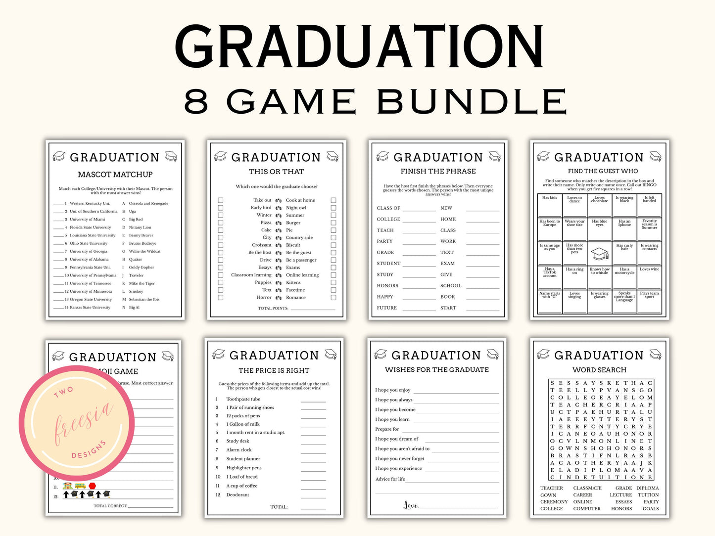 Graduation Party Games - 8 Printable Games