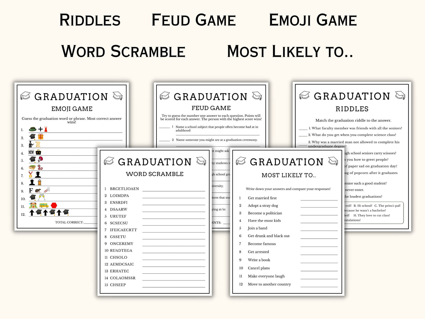 Graduation Party Game Bundle - 20 Printable Games