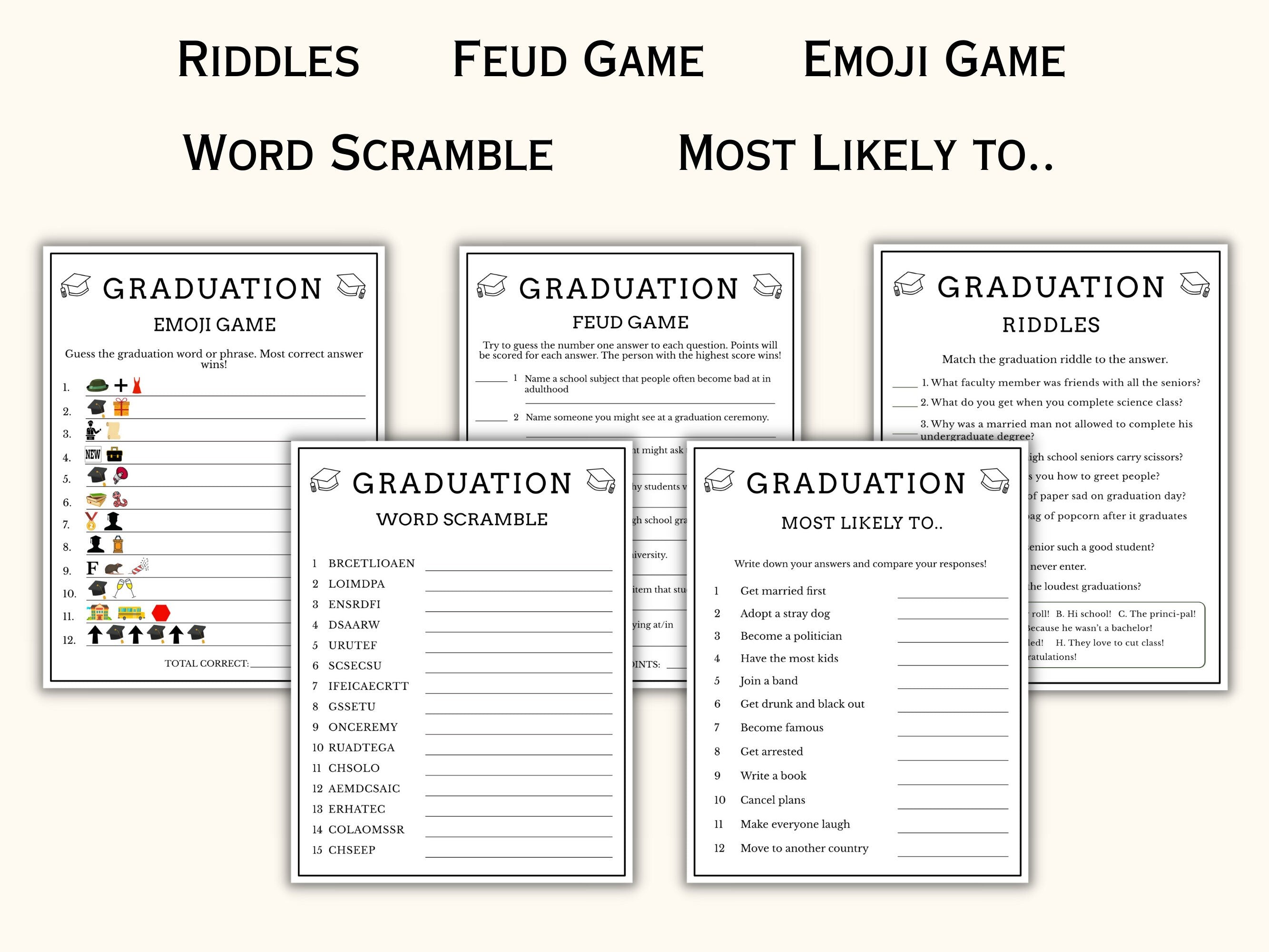 Graduation Party Game Bundle - 20 Printable Games