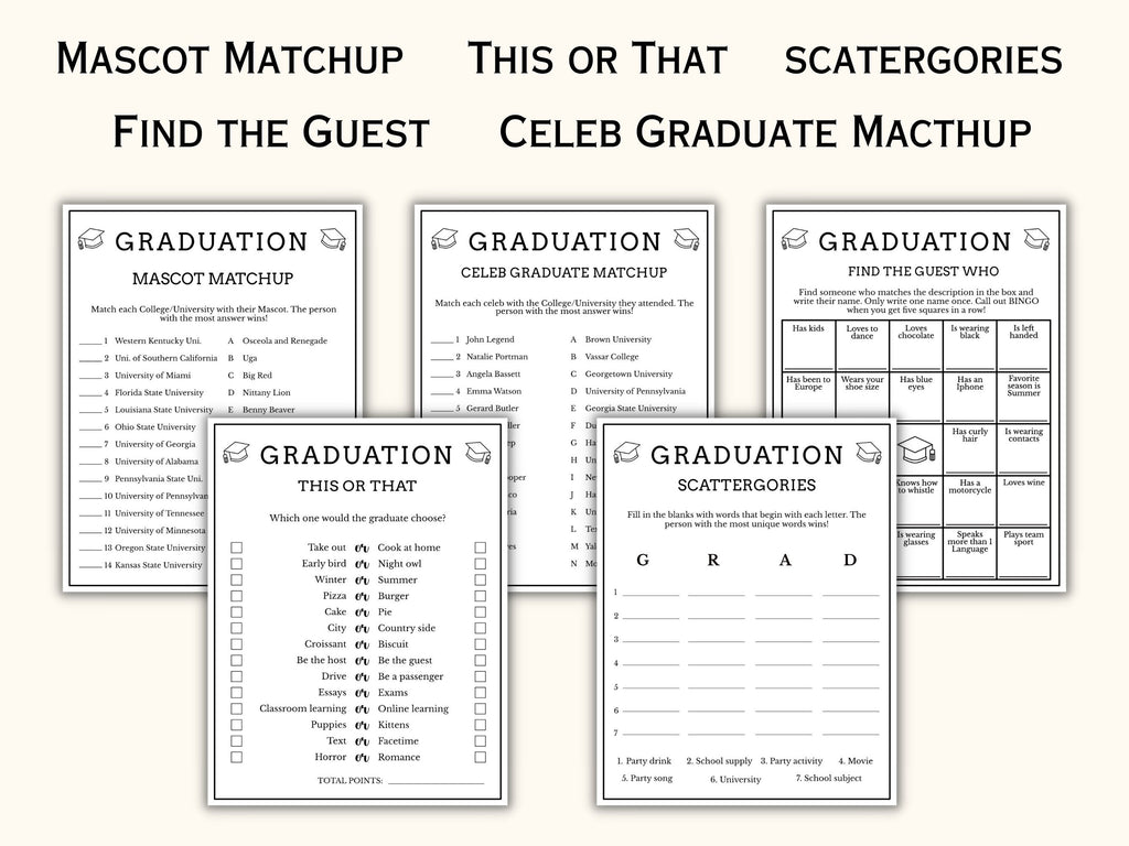 Graduation Party Game Bundle - 20 Printable Games