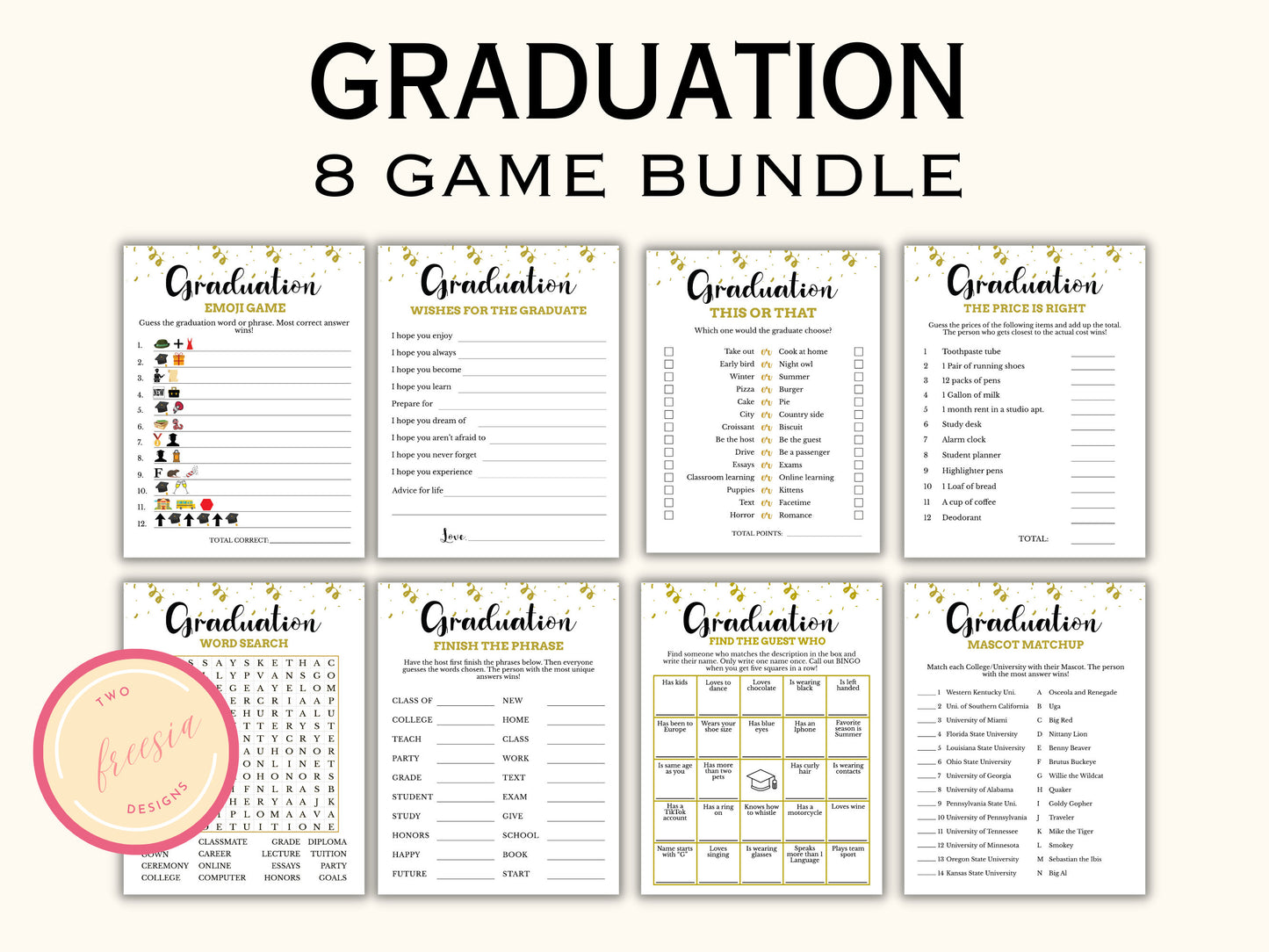 8 Printable Graduation Party Game Bundle