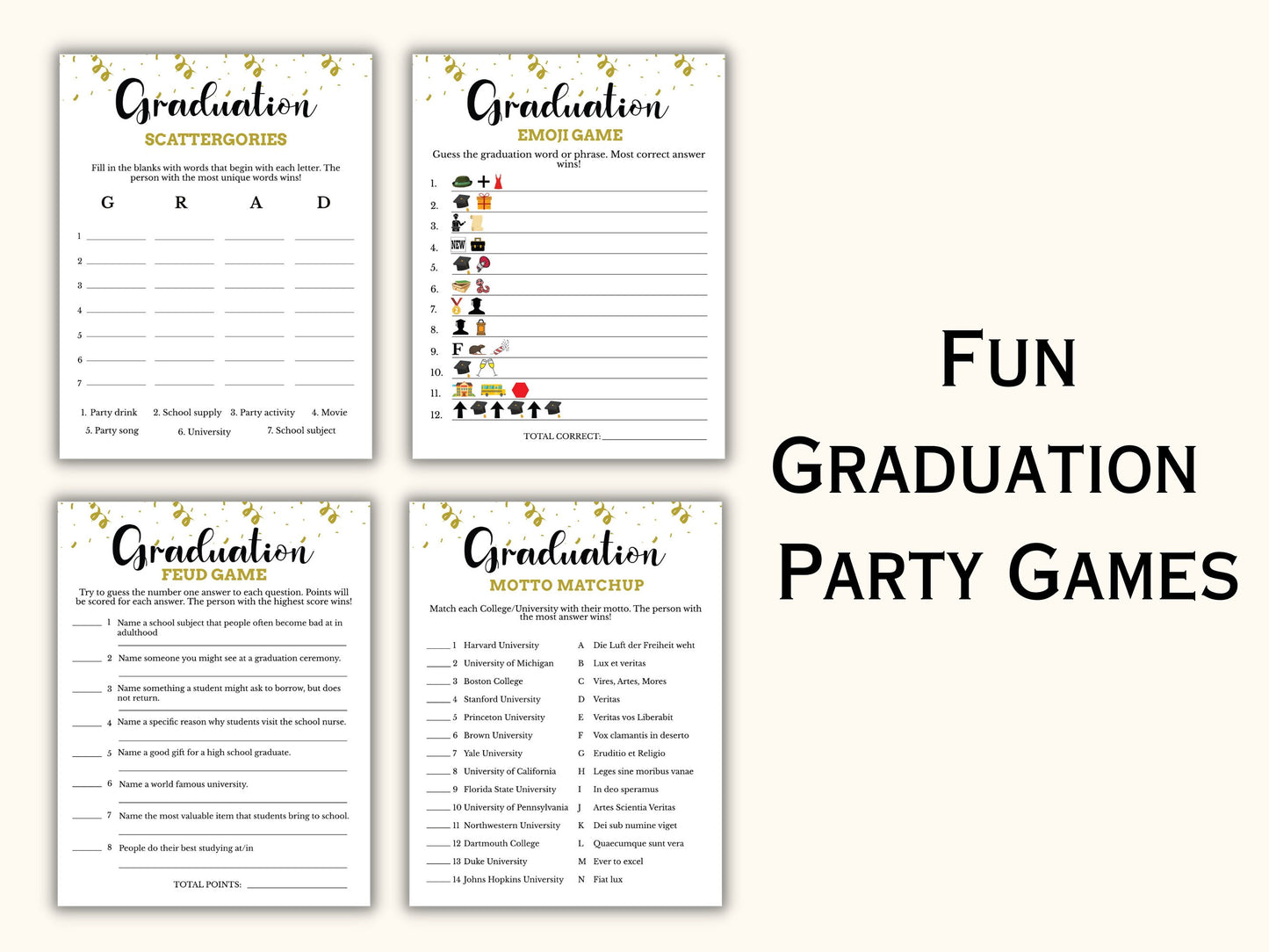 Graduation Party Games Bundle - 14 Printable Games