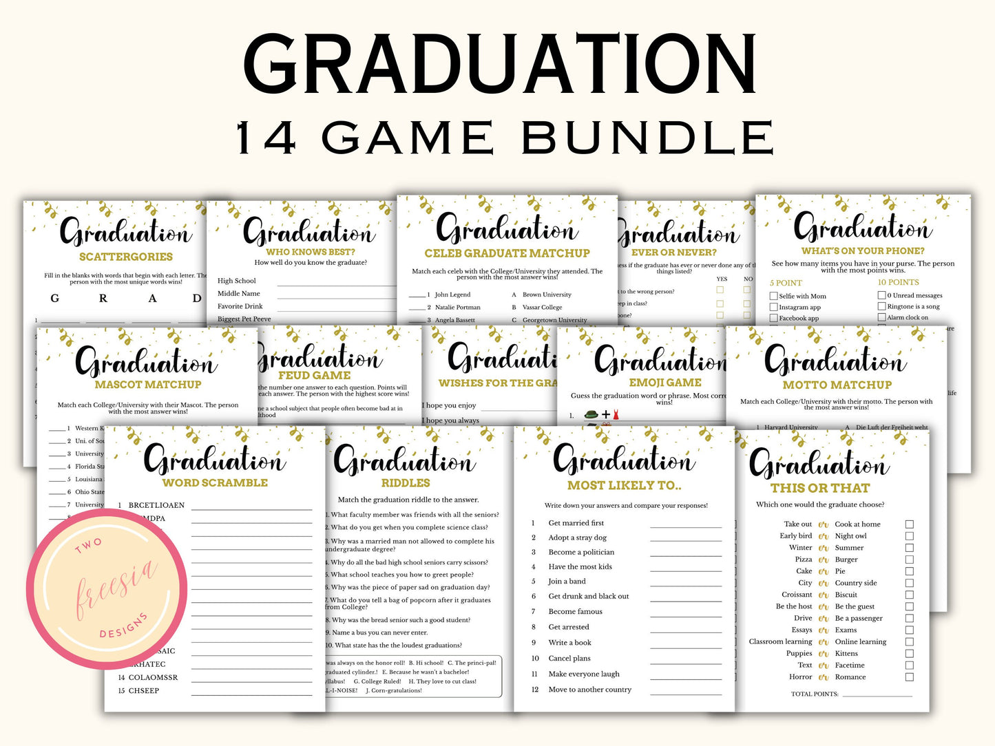 Graduation Party Games Bundle - 14 Printable Games