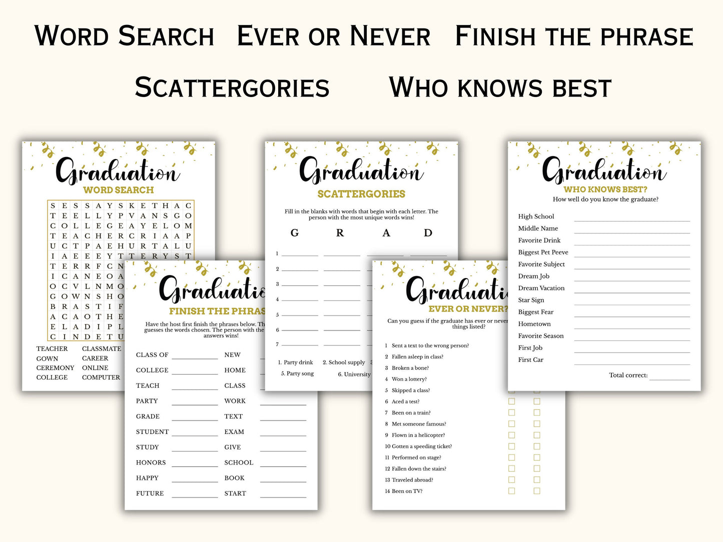 Printable Graduation Party Games Bundle - 20 Games