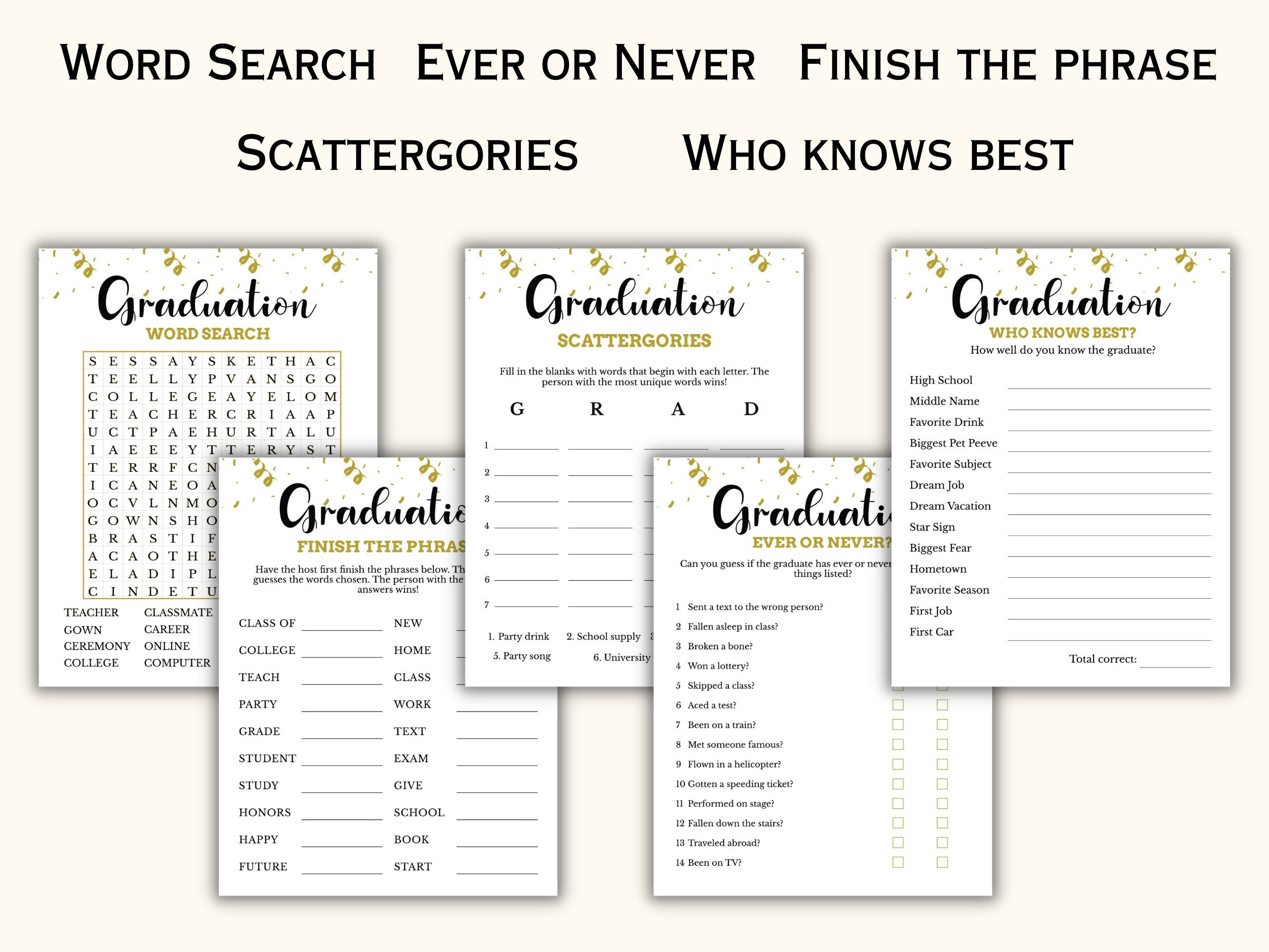 Printable Graduation Party Games Bundle - 20 Games