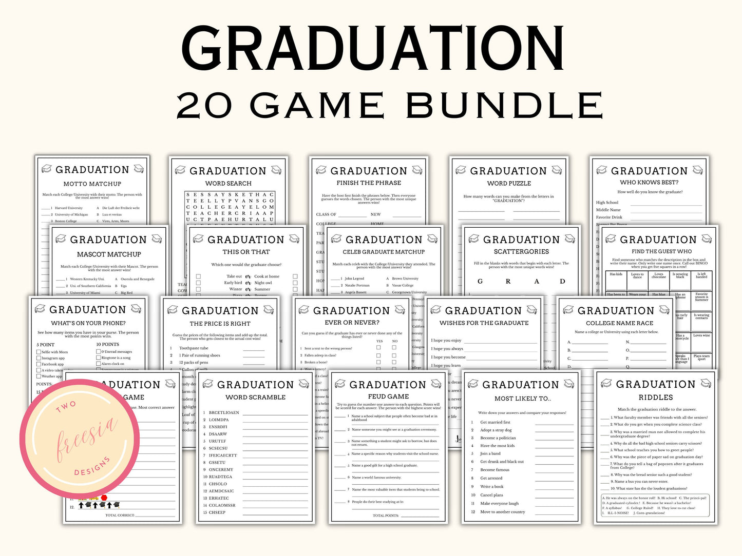 Graduation Party Game Bundle - 20 Printable Games