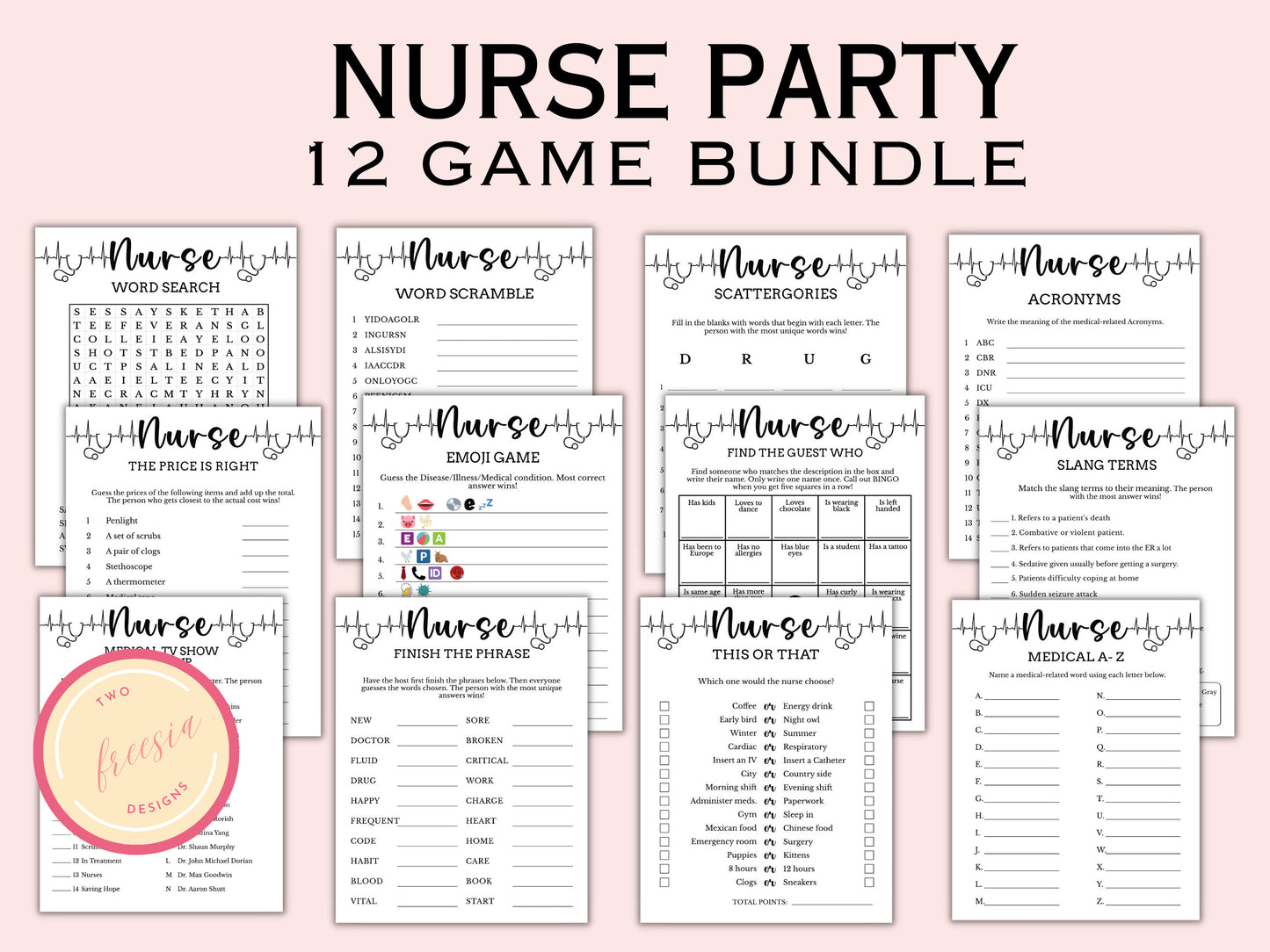 Printable Nurse Theme Party Games (12 Games)