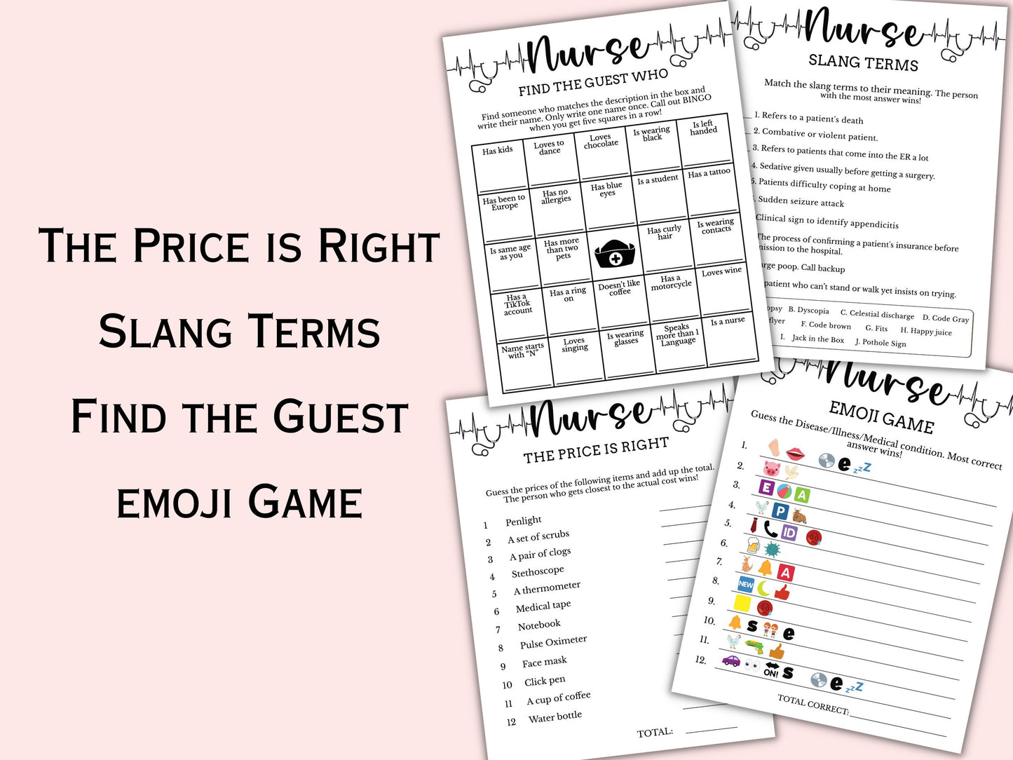 Printable Nurse Theme Party Games (12 Games)