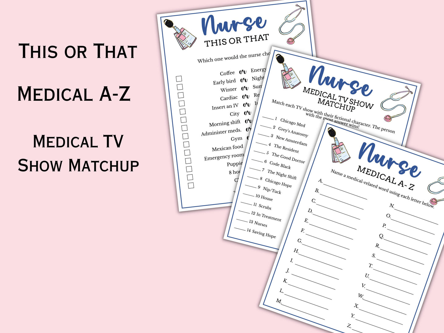 6 Printable Nurse Graduation Game Bundle