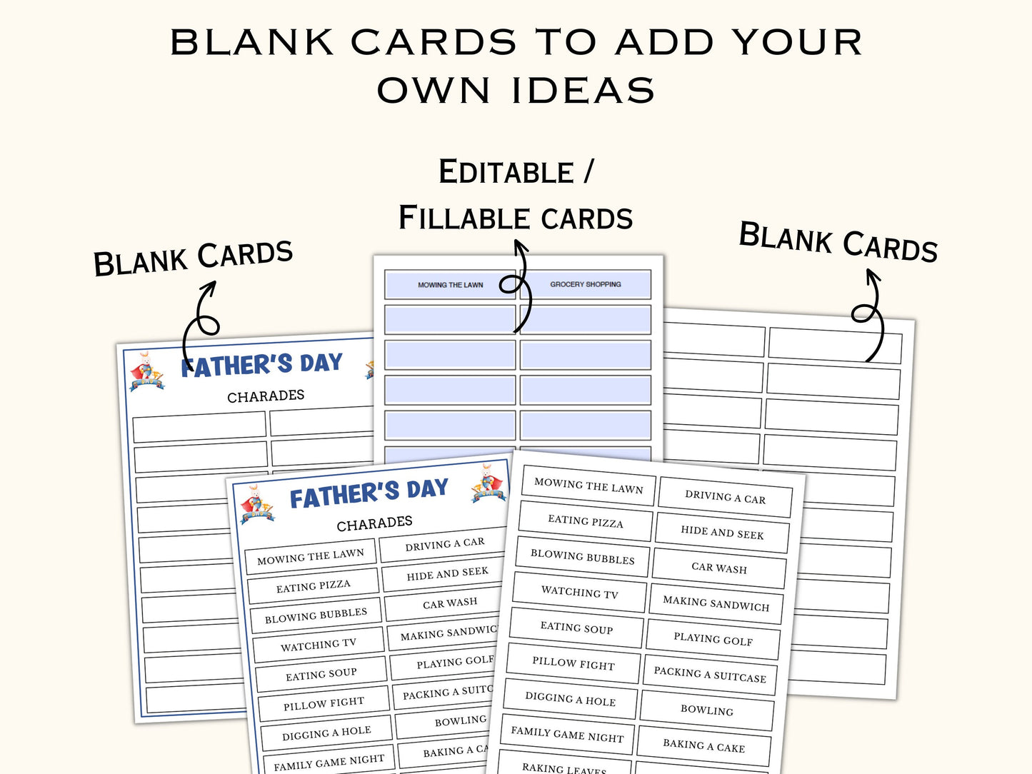 Father's day Charades Game - Editable/Fillable Template