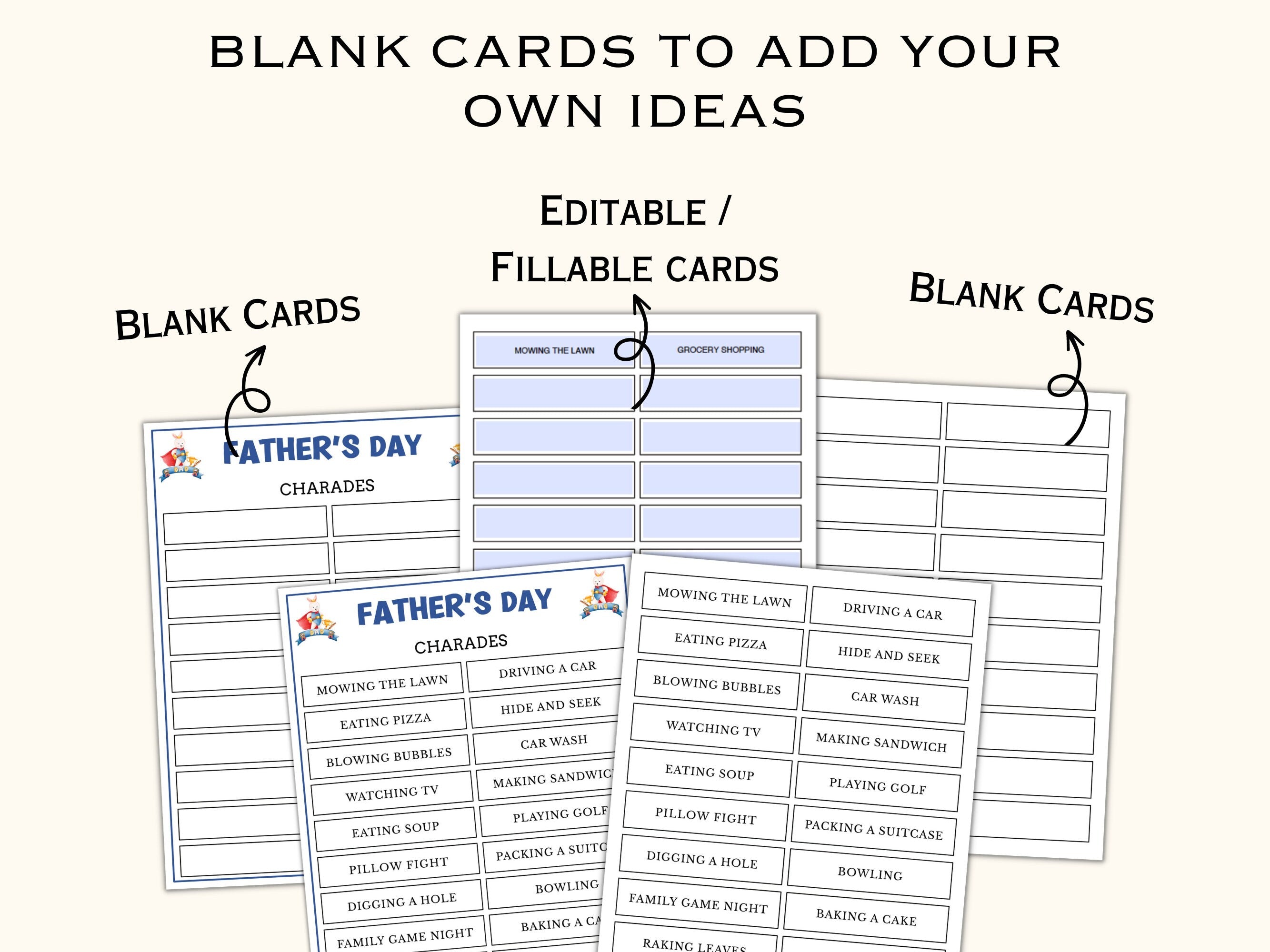 Father's day Charades Game - Editable/Fillable Template