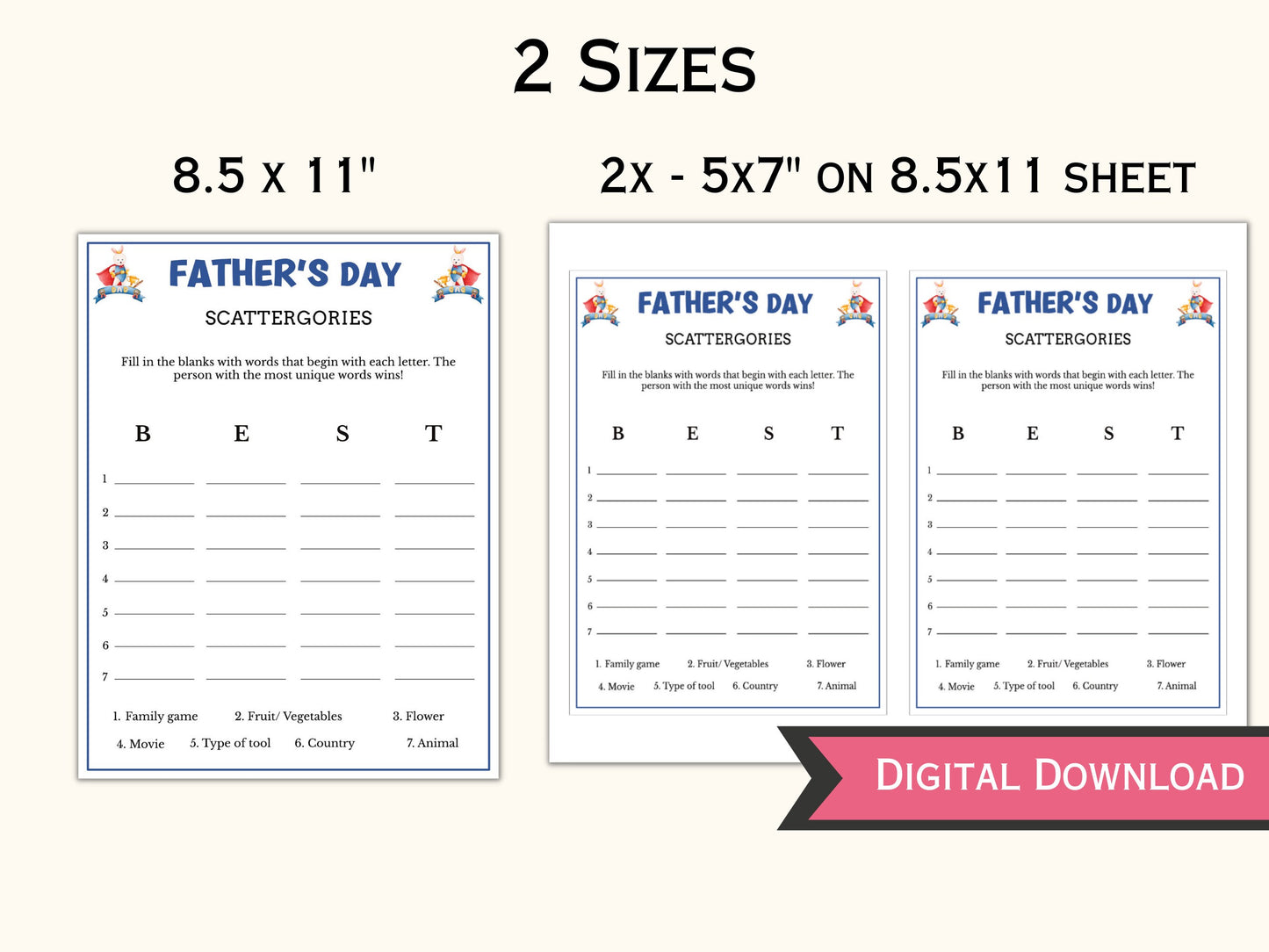 Father's day Scattergories Game