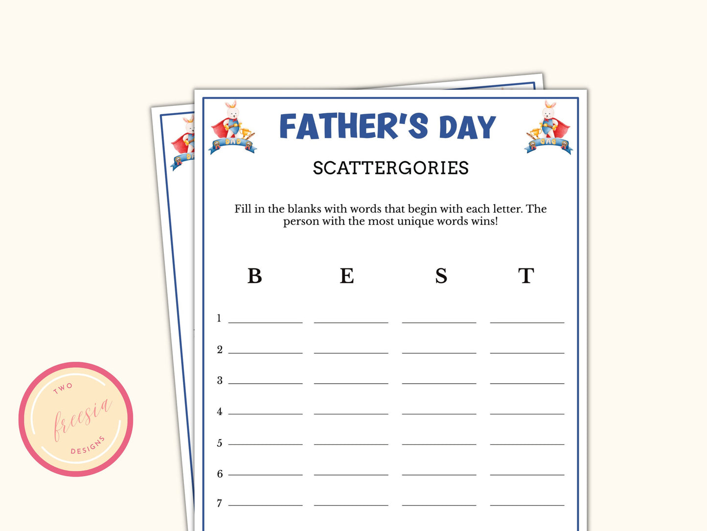 Father's day Scattergories Game