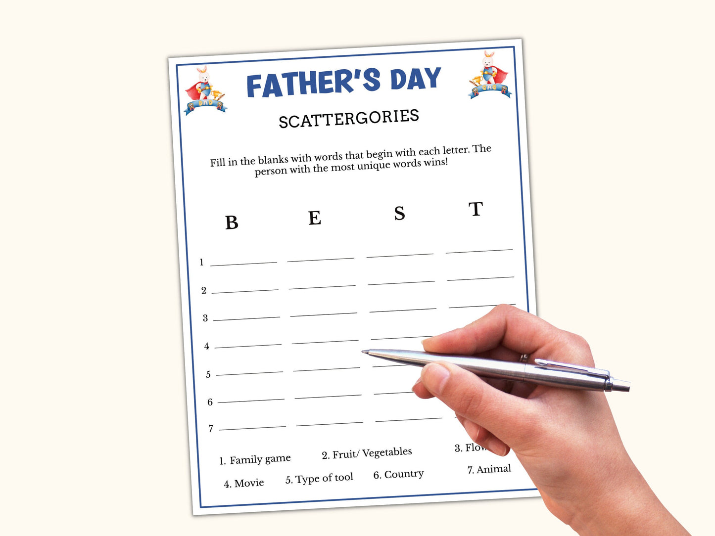 Father's day Scattergories Game