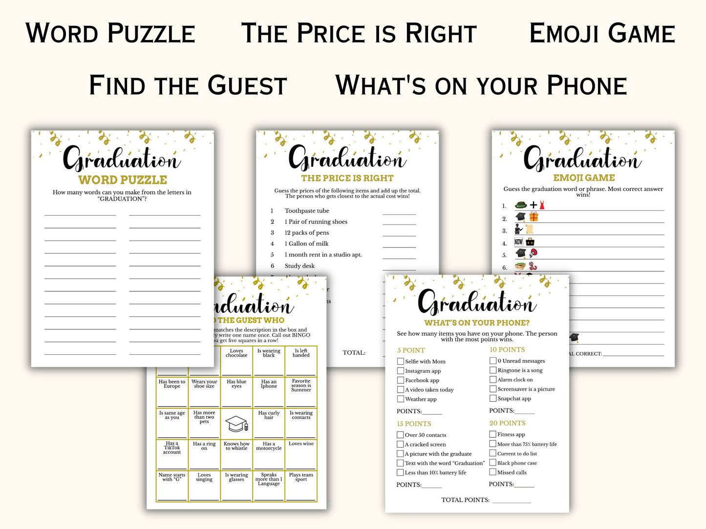 Printable Graduation Party Games Bundle - 20 Games