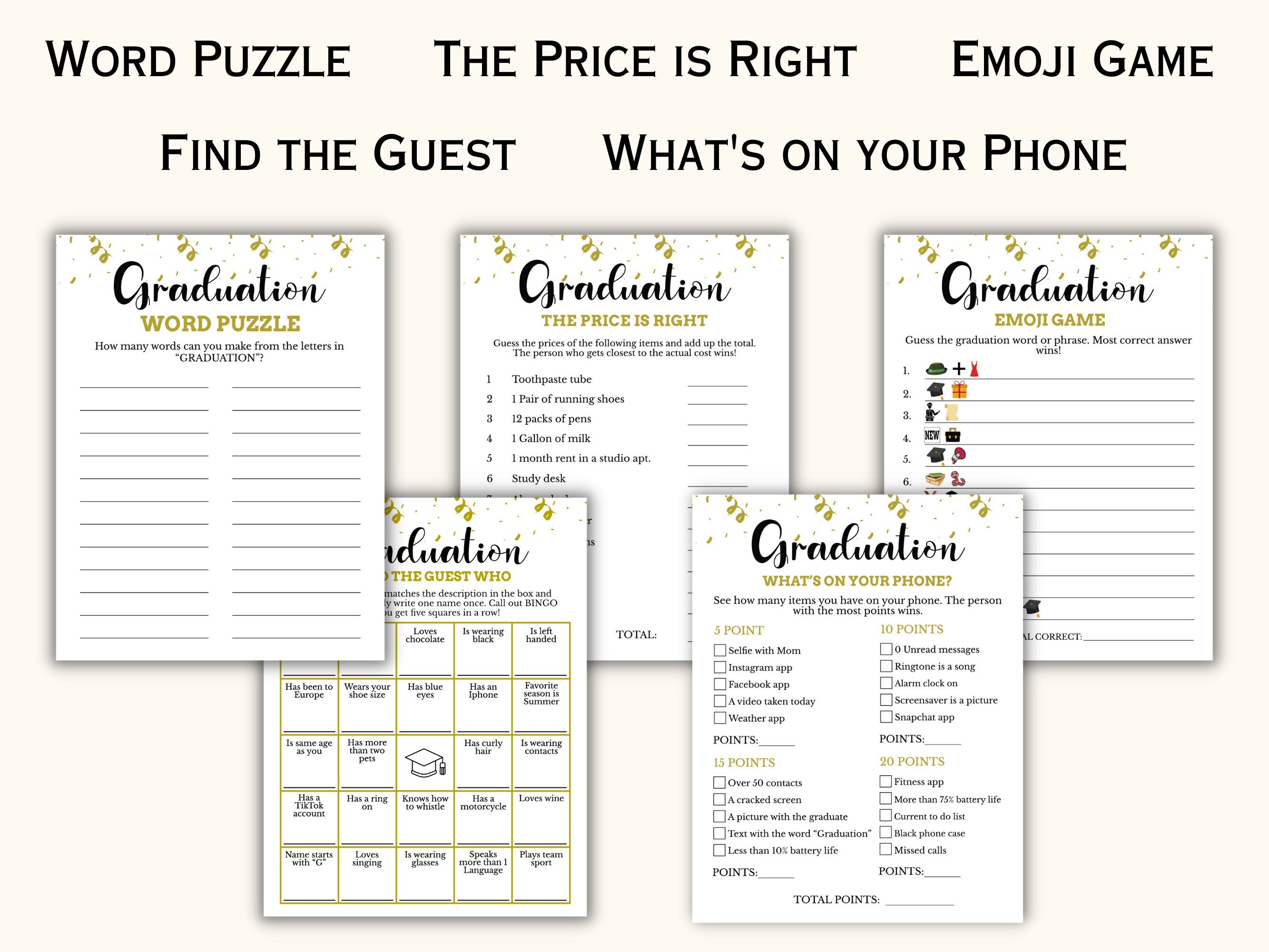 Printable Graduation Party Games Bundle - 20 Games