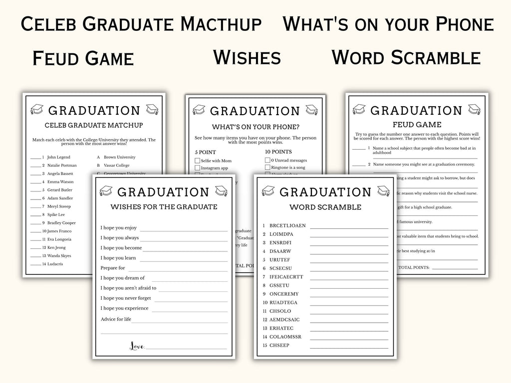 Printable Graduation Party Games Bundle (14 Games)