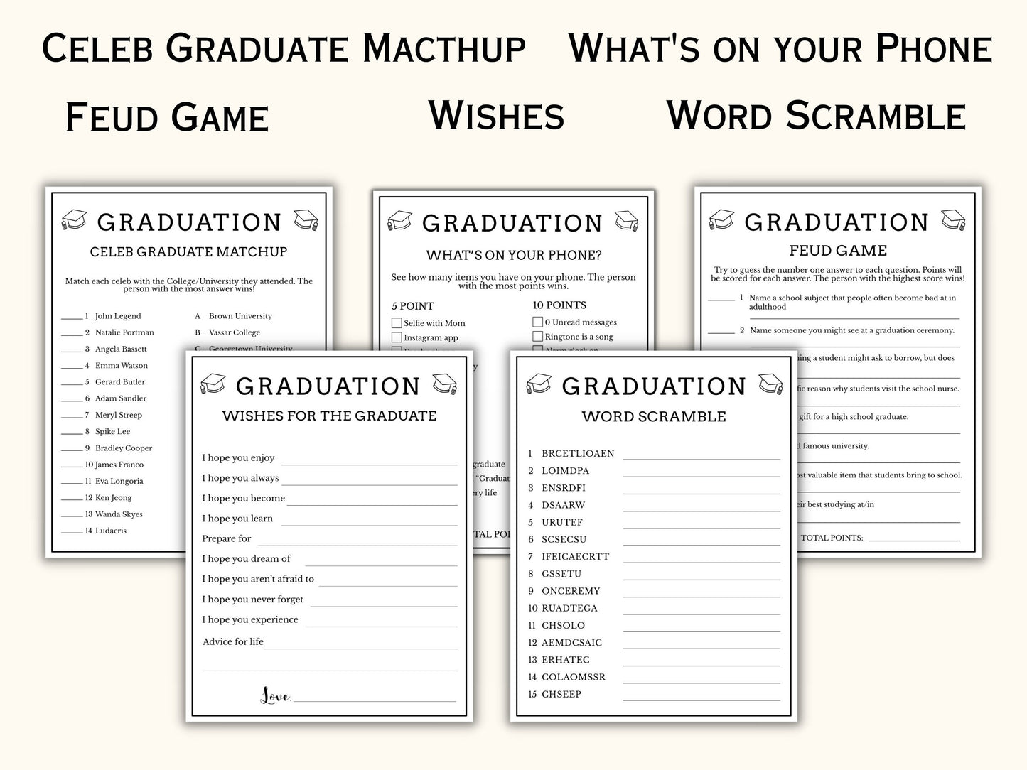 Printable Graduation Party Games Bundle (14 Games)