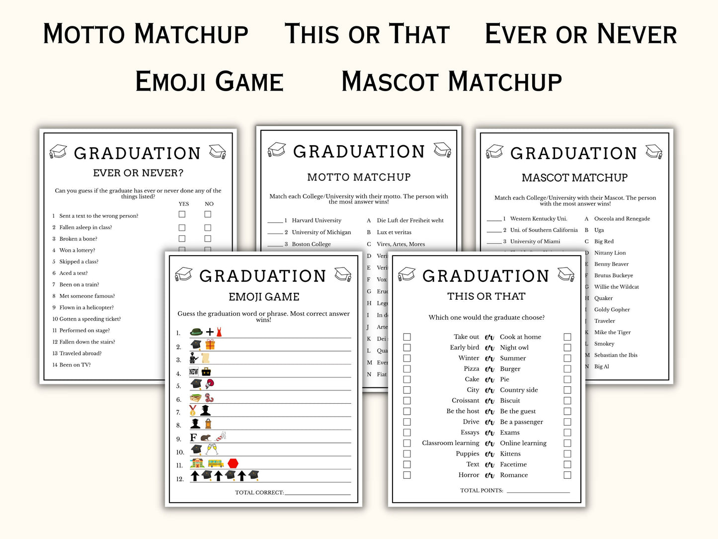 Printable Graduation Party Games Bundle (14 Games)