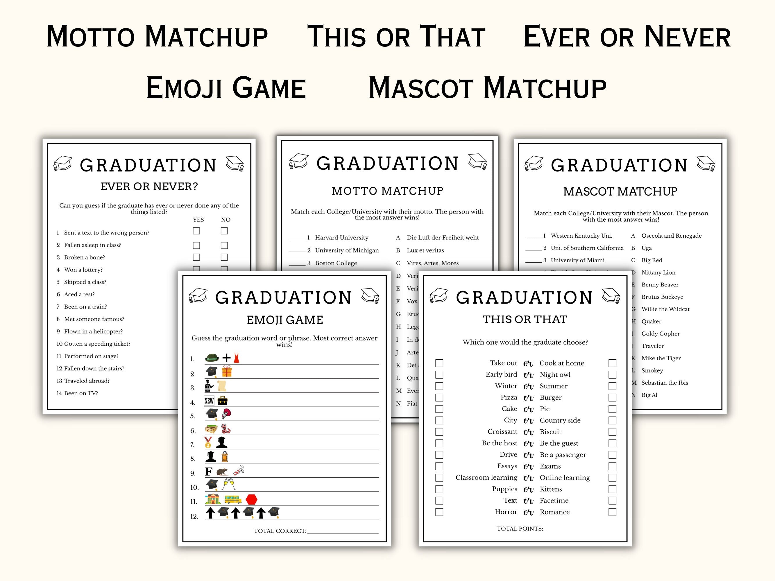 Printable Graduation Party Games Bundle (14 Games)