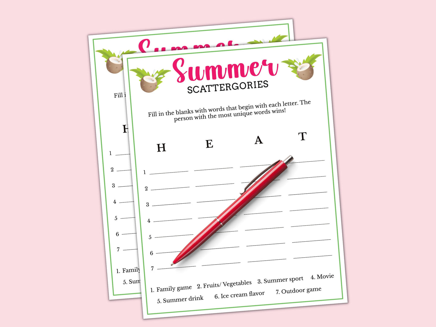 Printable Summer Game Bundle for Kids and Adult (12 Games)