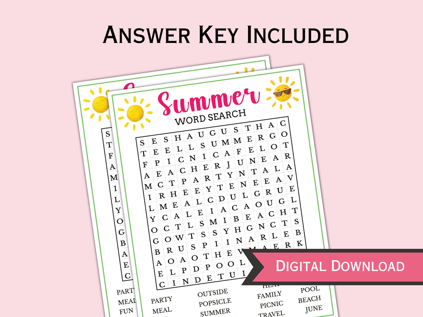 Printable Summer Game Bundle for Kids and Adult (12 Games)