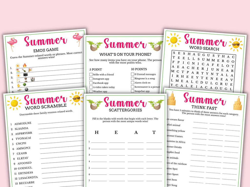 Printable Summer Game Bundle for Kids and Adult (12 Games)