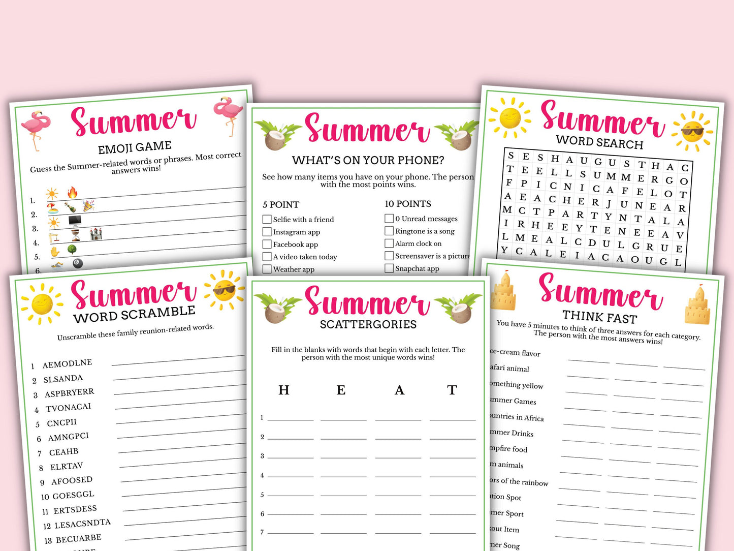 Printable Summer Game Bundle for Kids and Adult (12 Games)